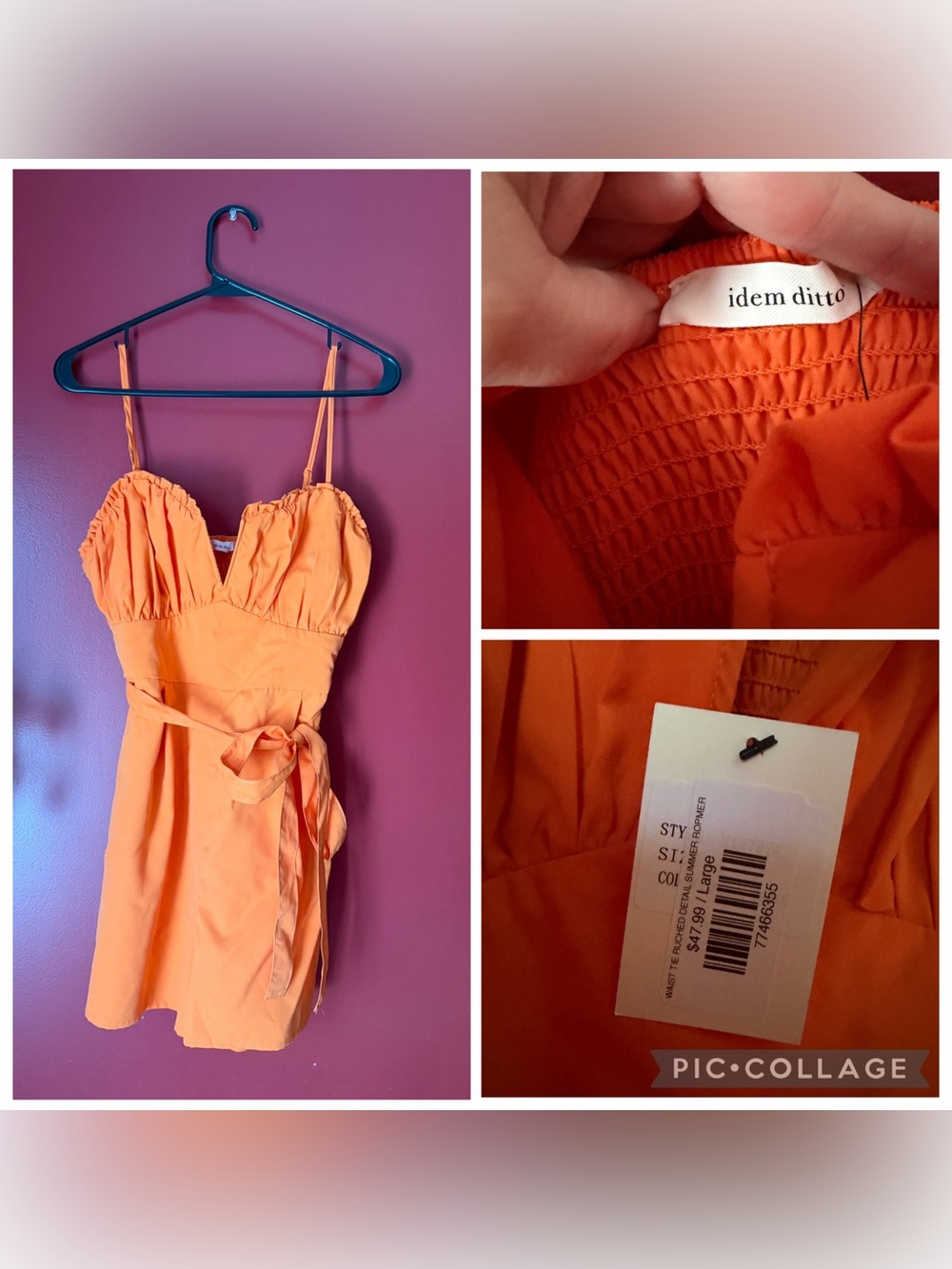 Bright Orange Shorts Romper with Waist Tie